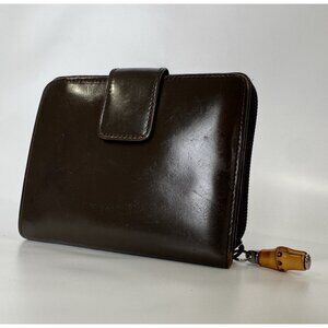 GUCCI Vintage Bamboo Khaki Leather & Canvas Wallet Unisex
